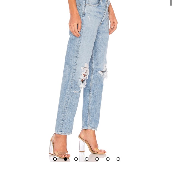 Agolde Denim - Agolde Blue Straight Leg Jeans with Distressed Details